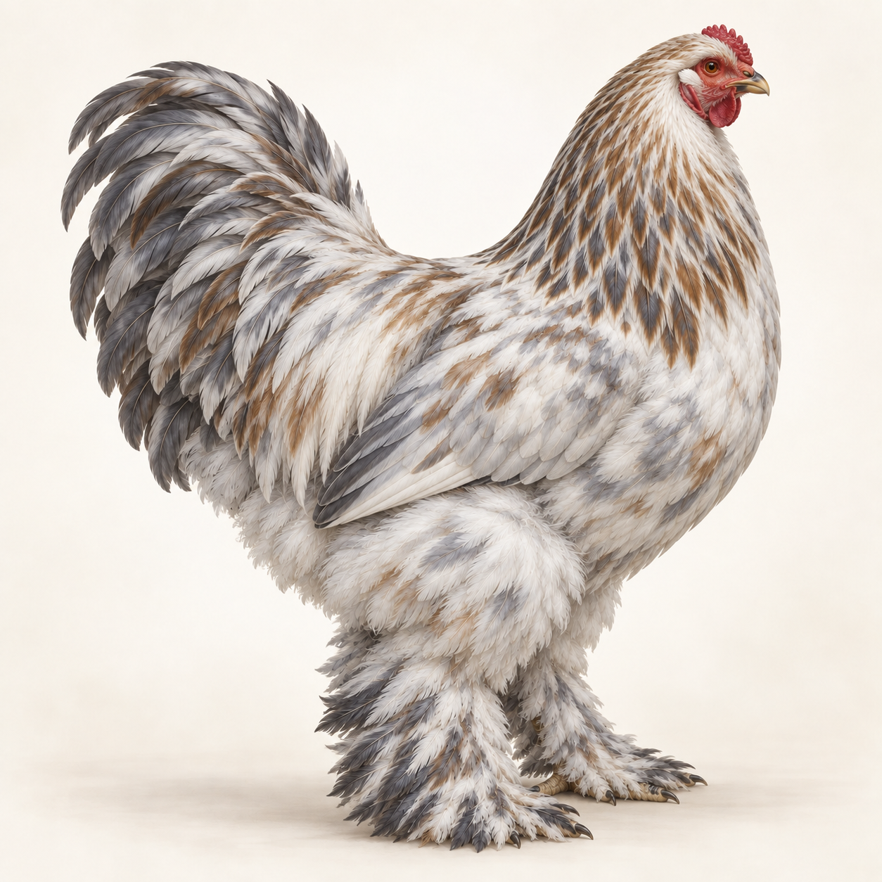 Brahma Perdiz Splash clara com manchas azul acinzentadas e tons quentes